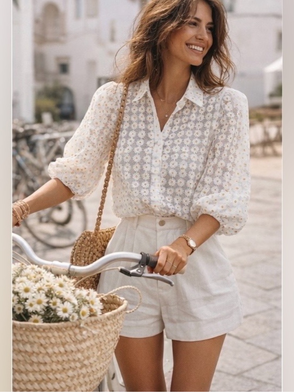 Zara Sheer Organza Daisy Print Button-Up Blouse Boho Resort Lux Cottagecore EUC